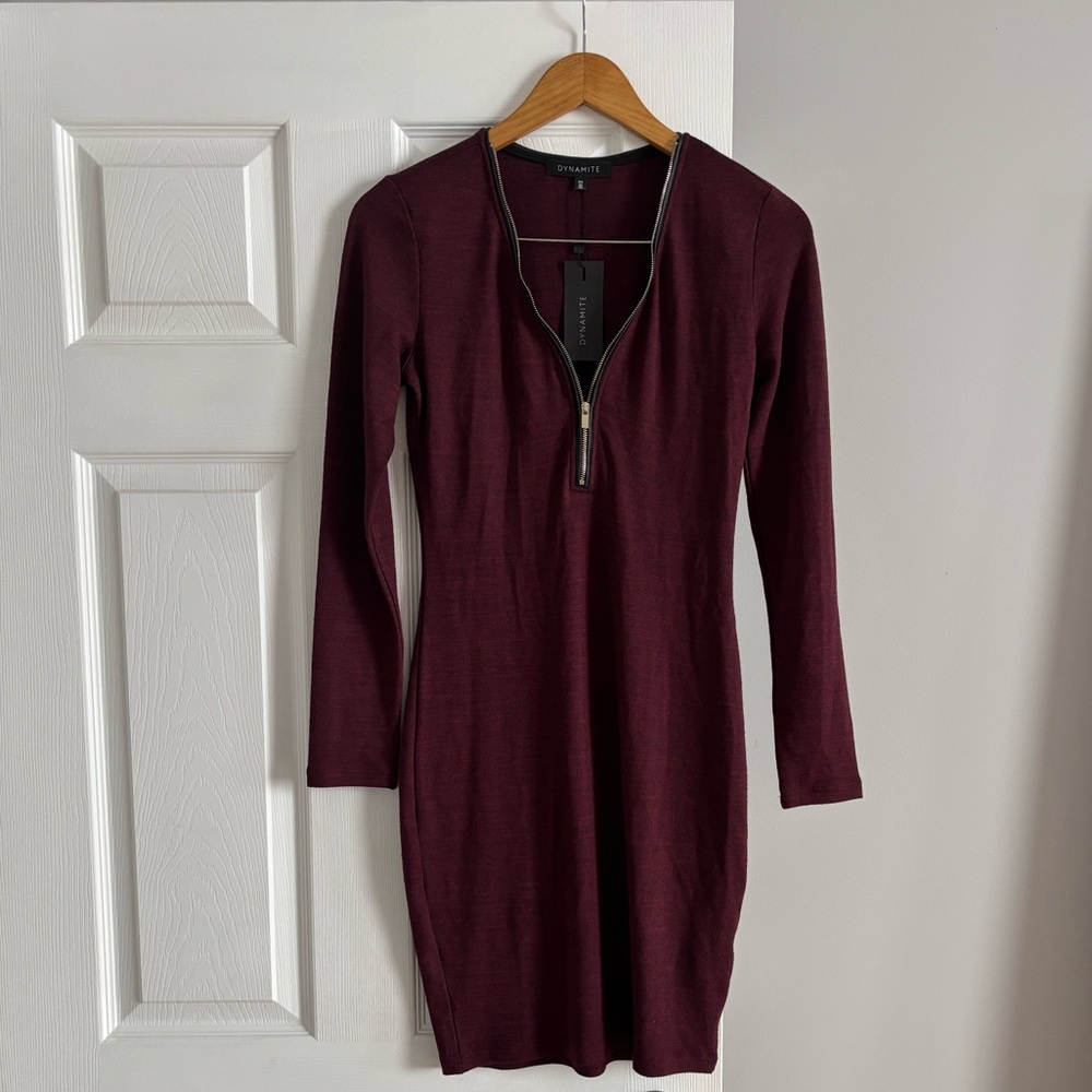Dynamite Burgundy Long Sleeve Bodycon Dress